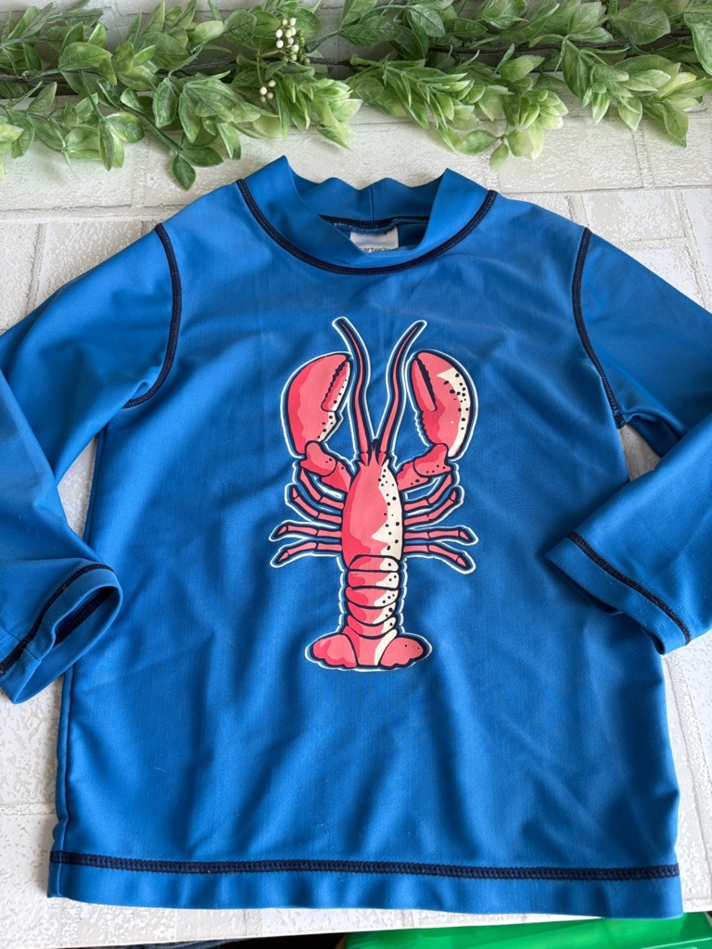 Carter's Blue Rash Guard with Pink Lobster Graphic swim shirt boys size 3T